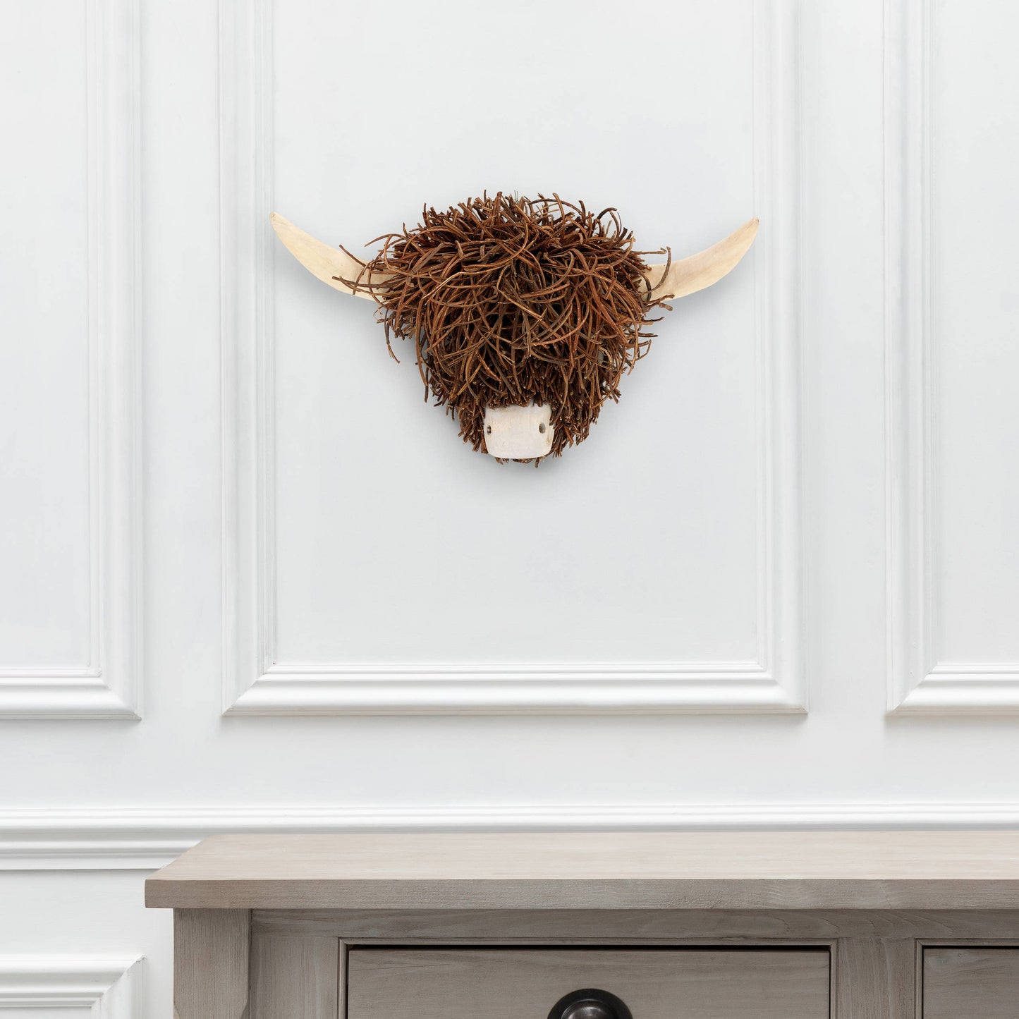 Hewie Highland Cow Wall Mounted Hand Crafted Sculpture: Brown / 30 x 47 x 20cm