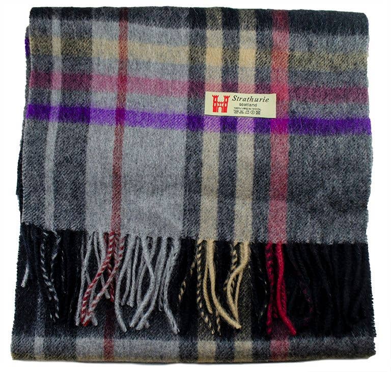 STRATHURIE LAMBSWOOL SCARF WT111 GREY/PINK/PURPLE CHECK
