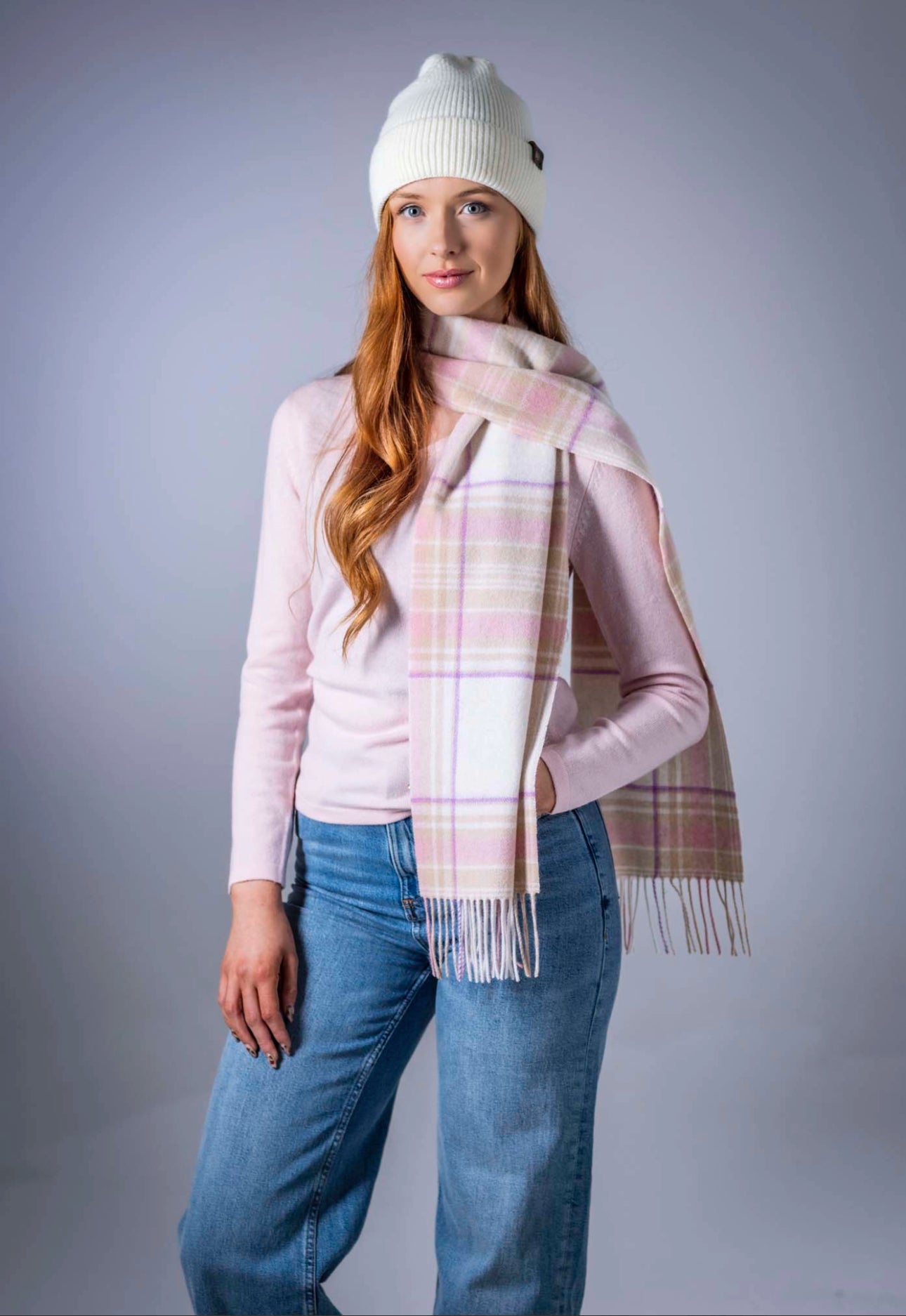 Tartan Woolen Heritage Traditions Scarf - Camel Pink