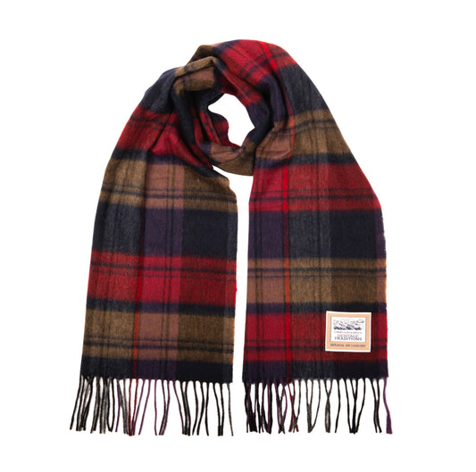 Tartan Woolen Heritage Traditions Scarf - Red Navy Gold Check