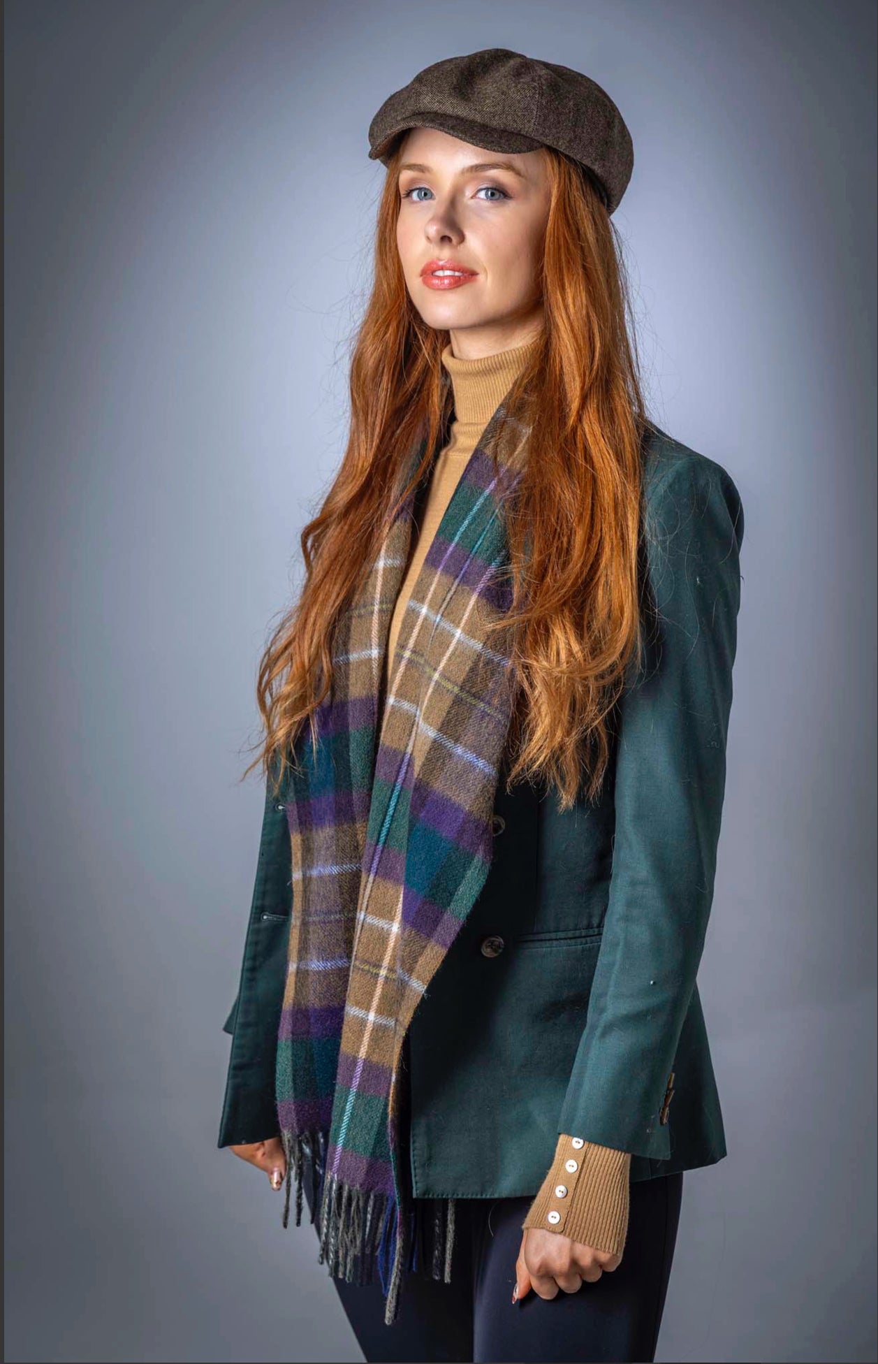 Tartan Woolen Heritage Traditions Scarf - Country Purple Tan Check