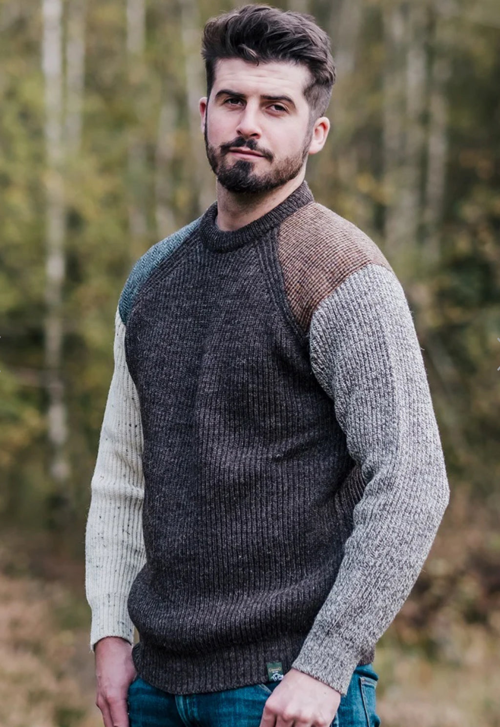 Multi-Colour Wool Tweed Patch British Wool Jumper