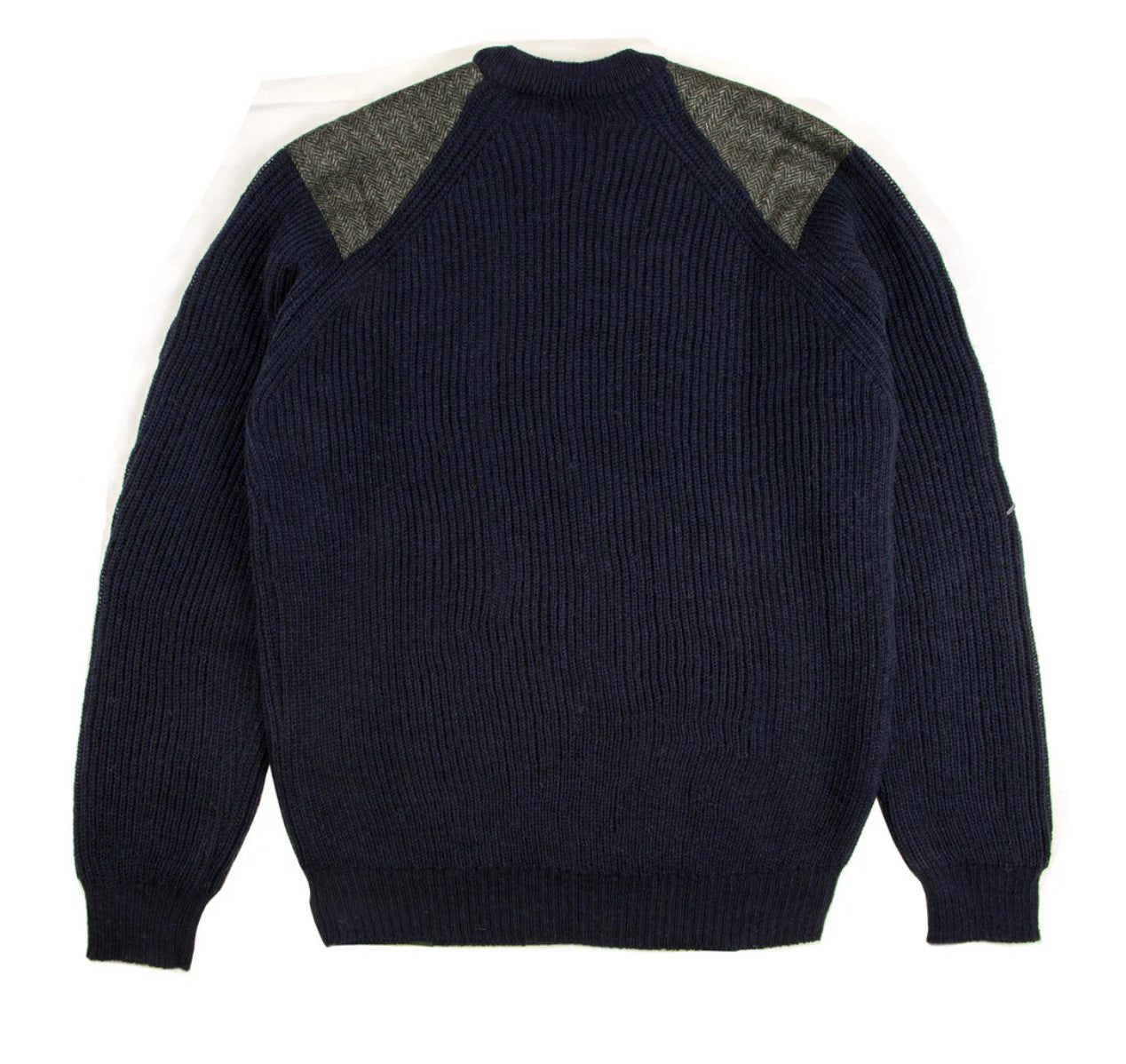 Tweed Patch Navy British Wool Chunky Sweater