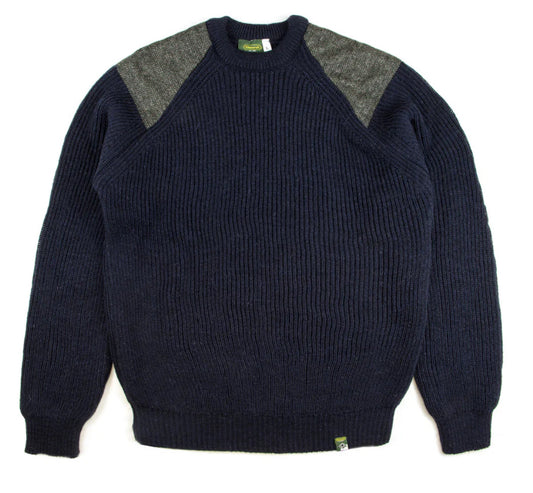 Tweed Patch Navy British Wool Chunky Sweater