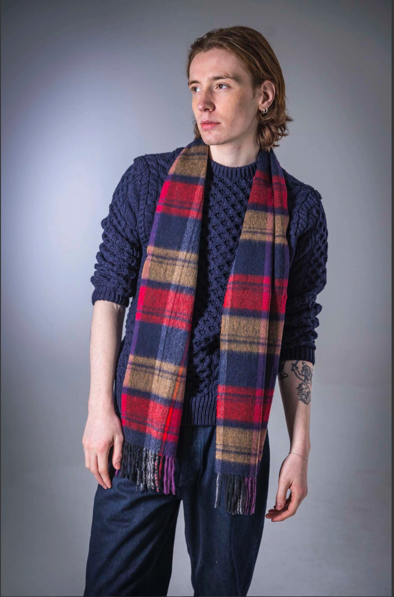 Tartan Woolen Heritage Traditions Scarf - Red Navy Gold Check