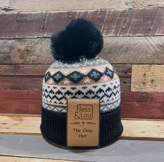 Unisex Nordic Cosy Bobble Hat | Black