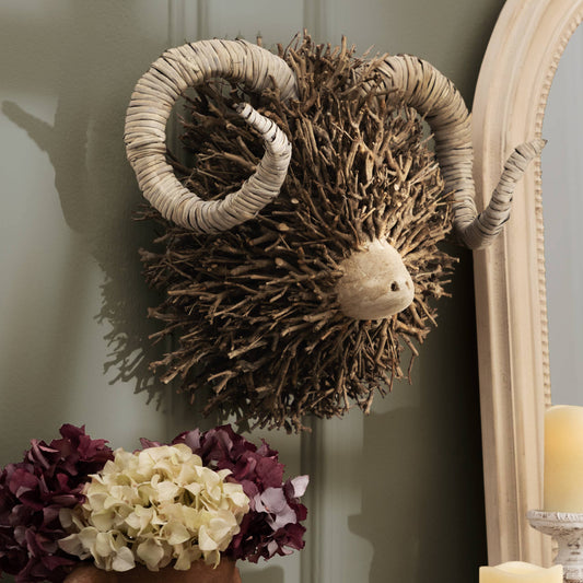 Betty Hand Crafted Ram Wooden Sculpture Brown: Brown / 40 x 36 x 69cm