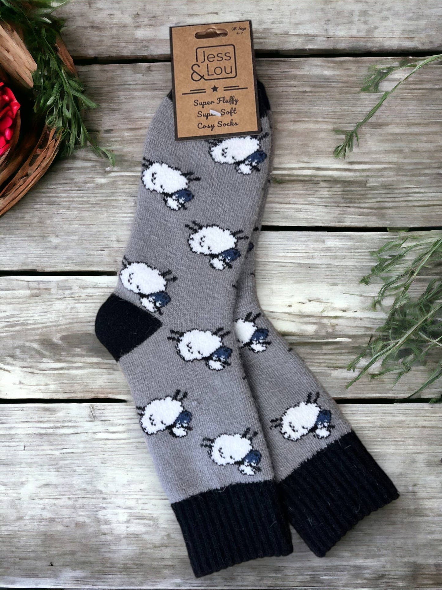 Shaggy Sheep Ribbed Ladies Socks : Blue