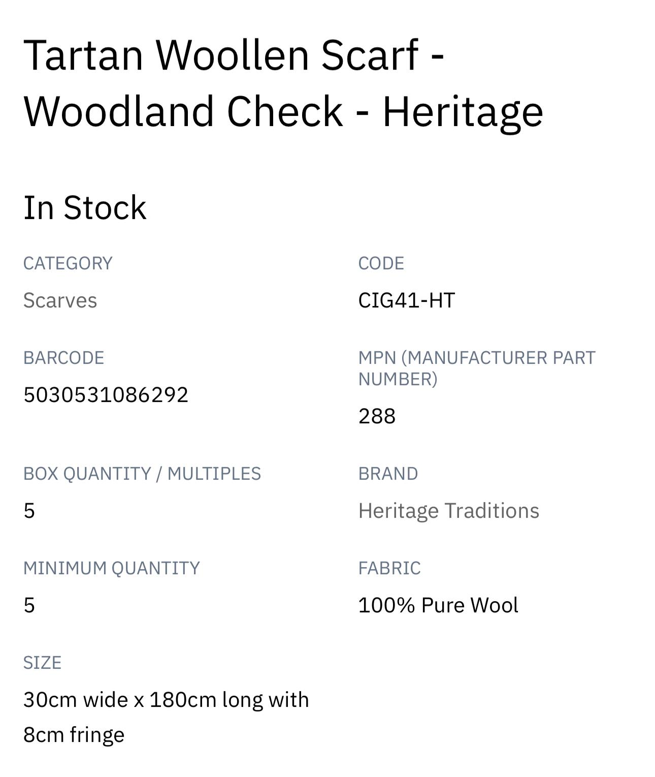 Tartan Woolen Heritage Traditions Scarf - Woodland Check