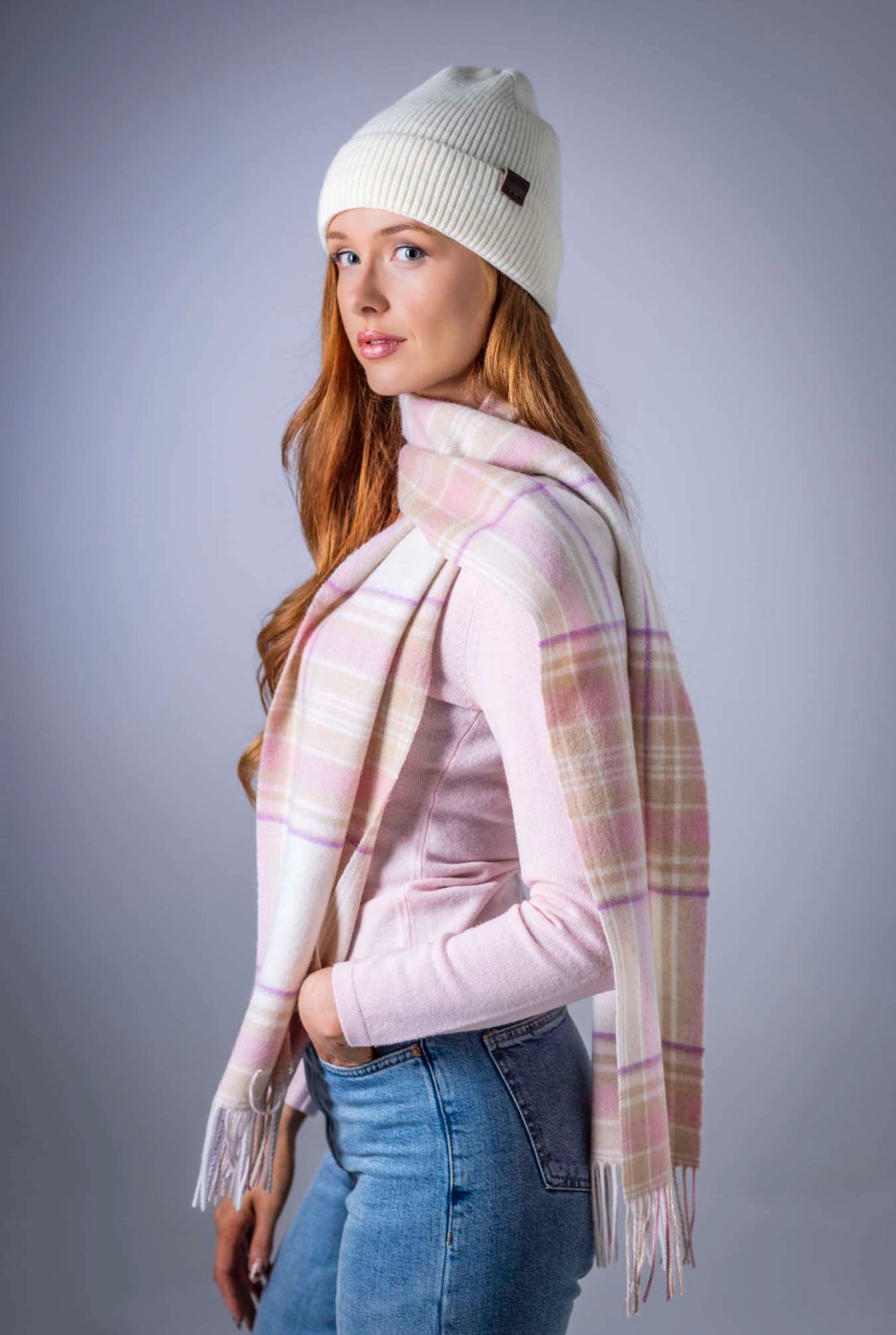 Tartan Woolen Heritage Traditions Scarf - Camel Pink